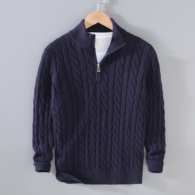 Mens Half Turtleneck Knit Sweater Zipper Pullover