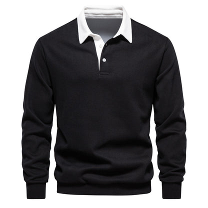 Mens Long Sleeve Polo Shirt Casual Cotton Top