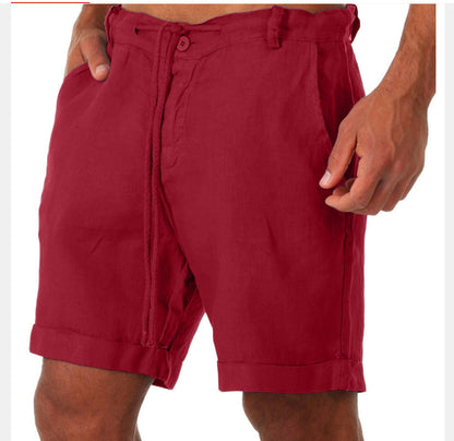 Mens Cotton Linen Drawstring Casual Shorts