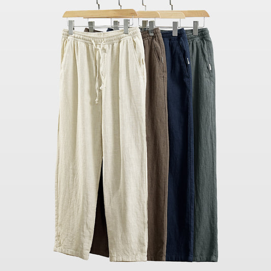 Mens casual cotton linen wide leg pants