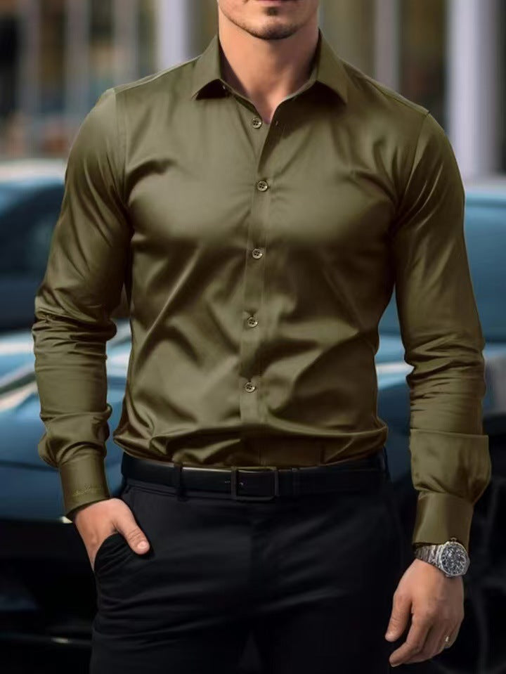 Mens Solid Color Long Sleeve Shirt