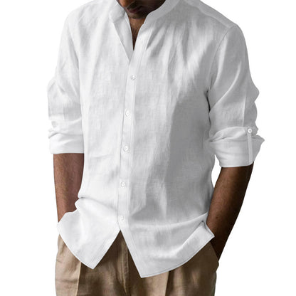 Mens Breathable Linen Henley Shirt
