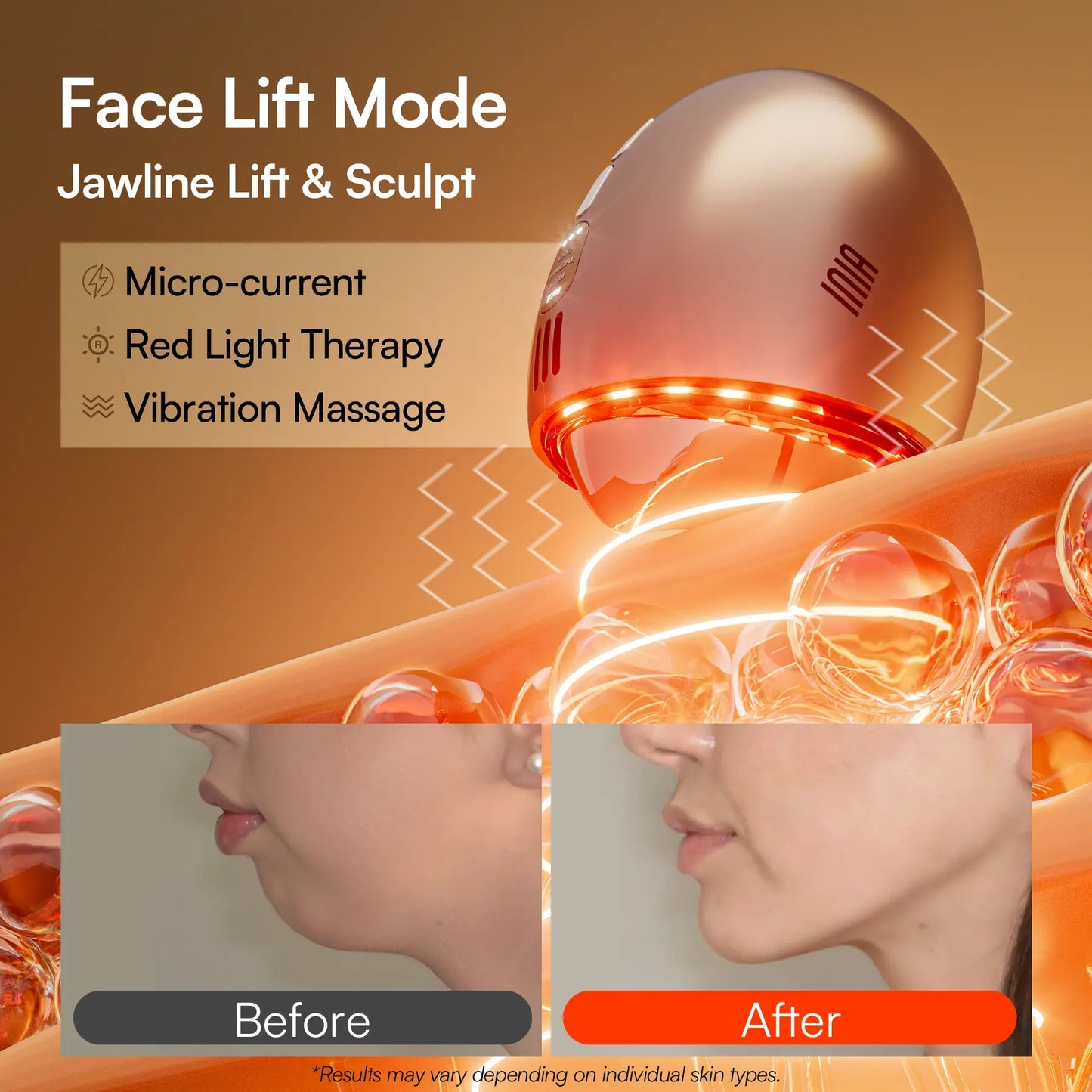 INIA GLACE Microcurrent Lymphatic Drainage Beauty Device | EMS Microcurrent-Activated Deep Drainage with Red & Blue Light, Thermal & Cryo Therapy for Instant De-Puff, Snatched Lift, Face & Neck Sculpting, Summer Beauty Gift Ideas