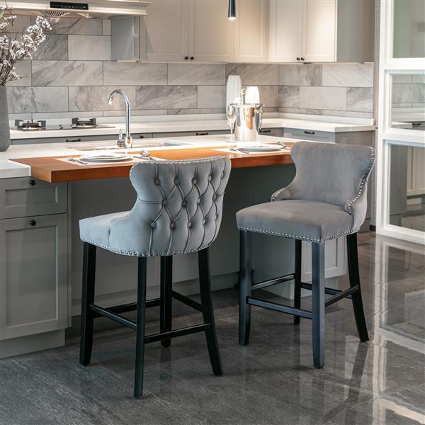 Velvet cushioned wing-back bar chair