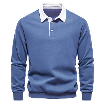 Mens Long Sleeve Polo Shirt Casual Cotton Top