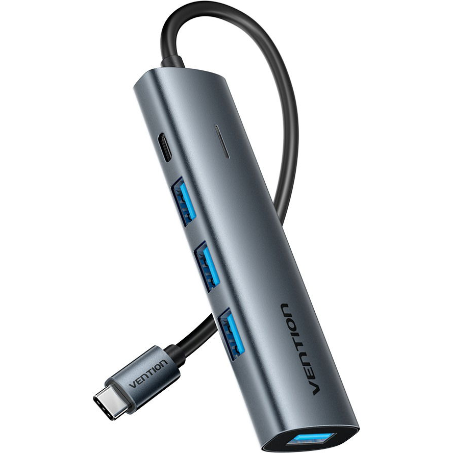 Vention USB-C to USB-C / 4x USB 3.0 Hub 0.15M Gray Aluminum Alloy Type