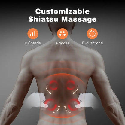 Shiatsu Back Massager with Heat, Electric Massager, Deep Tissue Kneading Relief for Home Office Car, Ultimate Comfort Relaxation, Pain Relief Gift, Grey