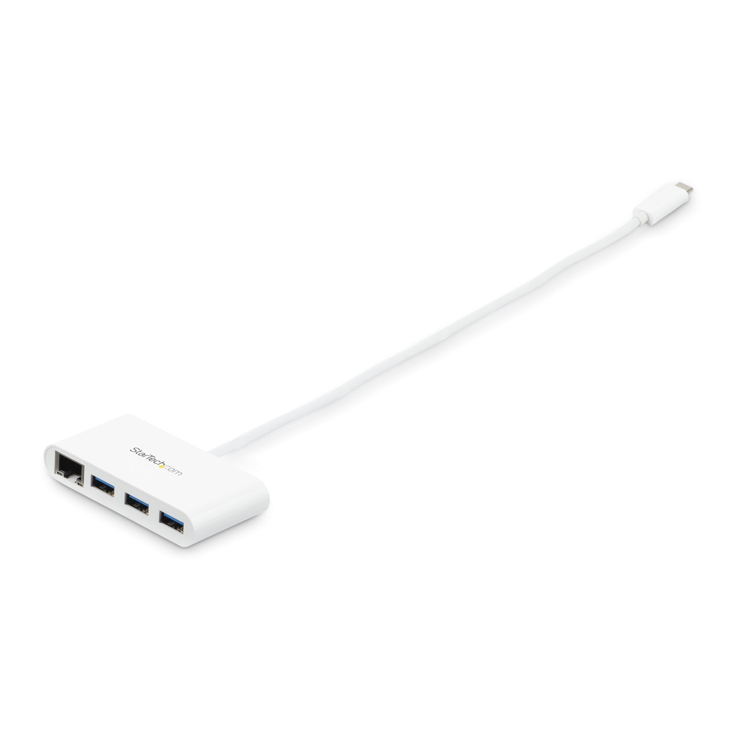 Star Tech 3-Port USB-C Hub with Gigabit Ethernet - USB-C to 3x USB-A - USB 3.0 Hub - White~3-Port USB-C Hub with Gigabit Ethernet - USB-C to 3x USB-A - USB 3.0 Hub - 5Gbps - White