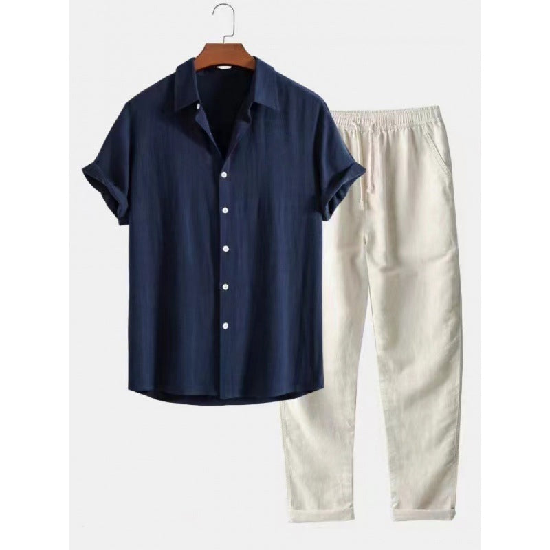 Men's Stand Collar Casual Shirt Set
