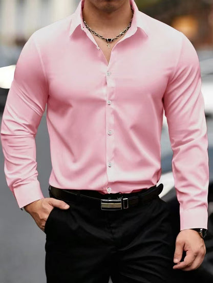 Mens Solid Color Long Sleeve Shirt