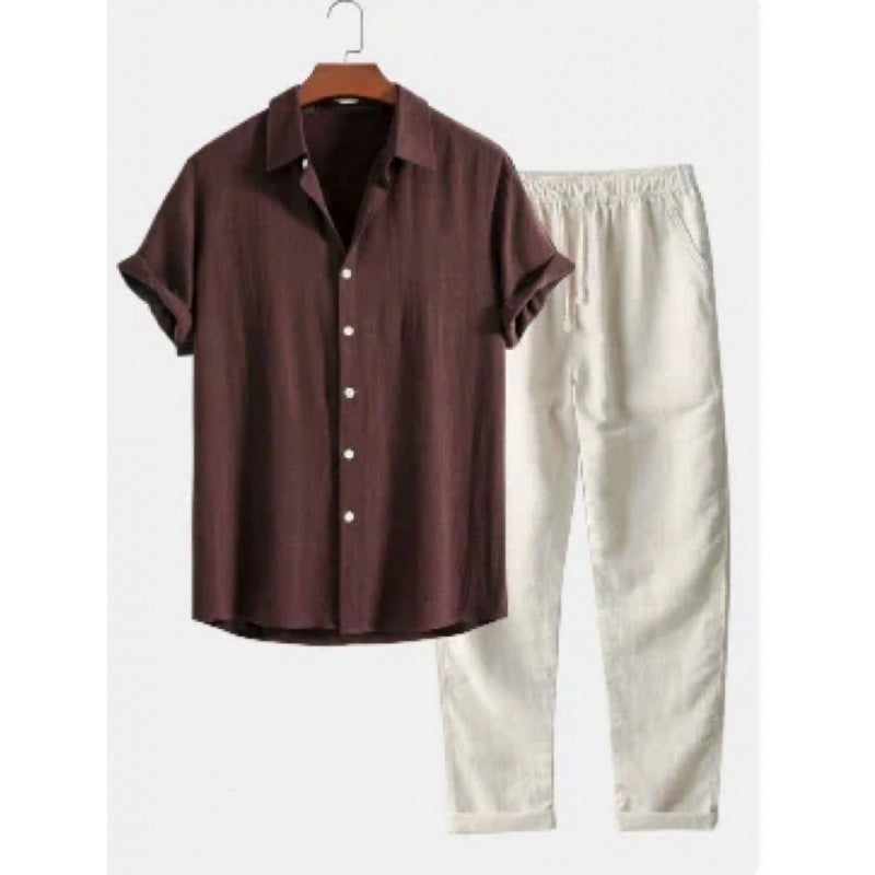 Men's Stand Collar Casual Shirt Set