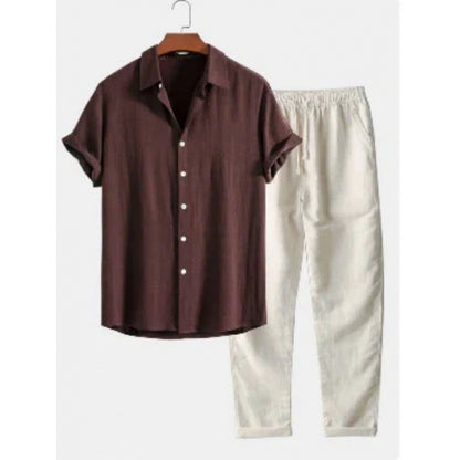 Men's Stand Collar Casual Shirt Set
