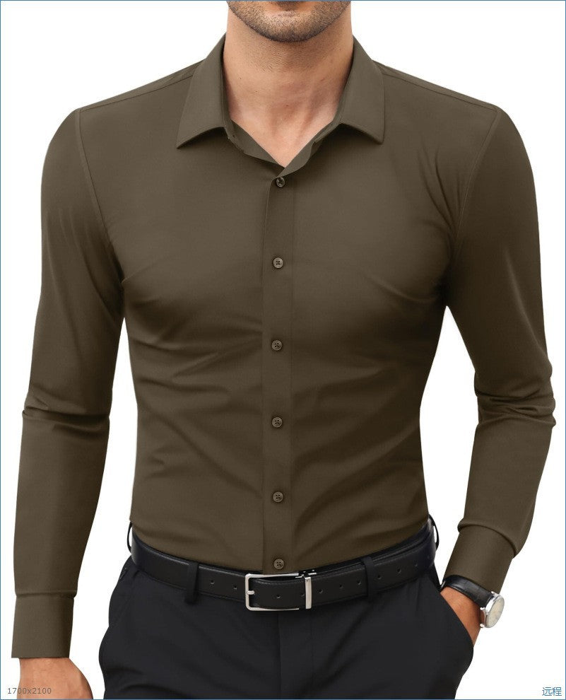 Four-Way Stretch White Button-Down Men's Plus-Size Shirt