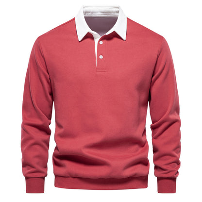 Mens Long Sleeve Polo Shirt Casual Cotton Top