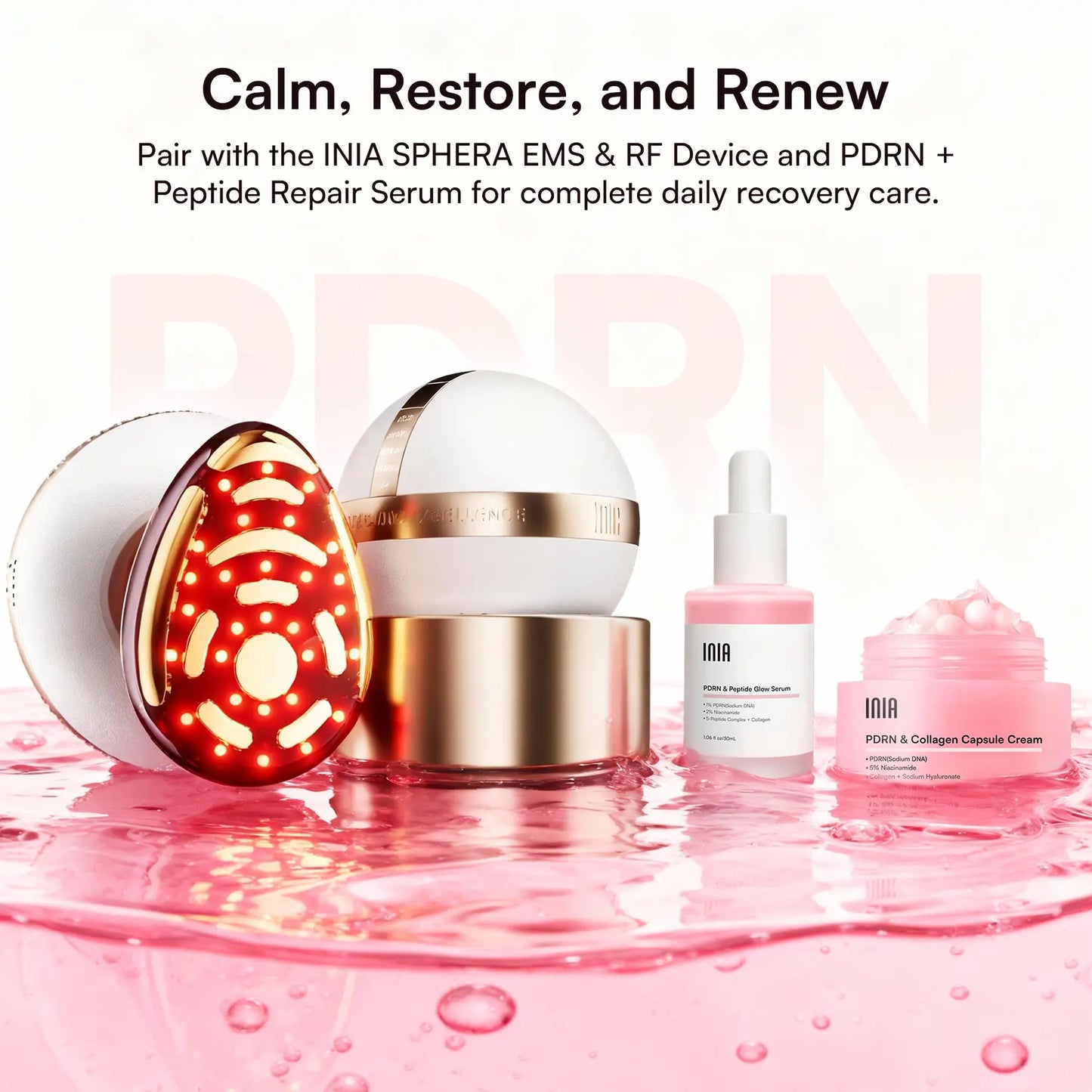 INIA SPHERA & PDRN Peptide Repair Skincare Bundle – RF & LED Anti-Aging Facial Device with EMS Microcurrent, Red Light & Cryo Cooling for Lifting & Firming, plus Peptide Cream & Serum for Deep Repair & Hydration.,Mother'S Day Special Gift