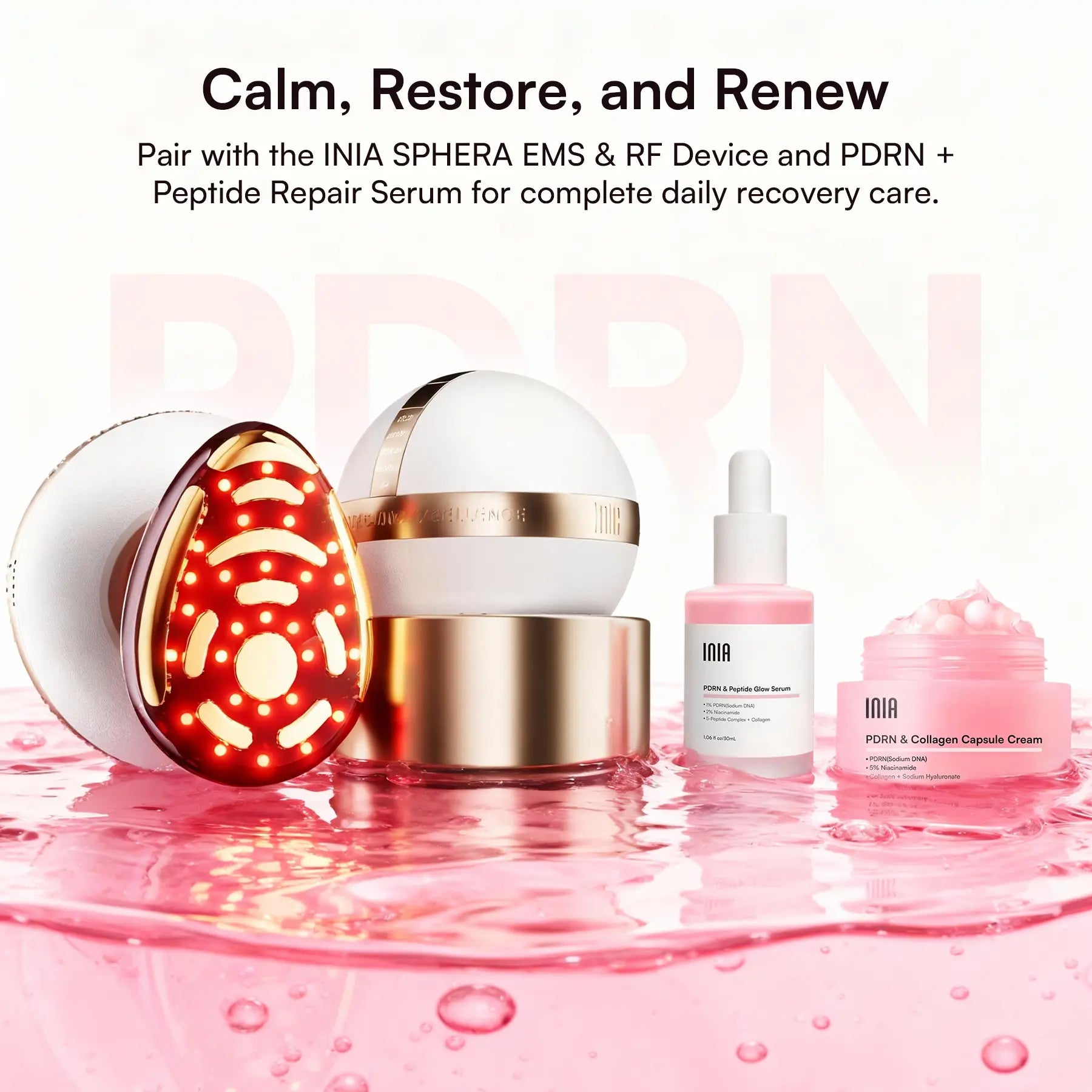 INIA SPHERA & PDRN Peptide Repair Skincare Bundle – RF & LED Anti-Aging Facial Device with EMS Microcurrent, Red Light & Cryo Cooling for Lifting & Firming, plus Peptide Cream & Serum for Deep Repair & Hydration.,Mother'S Day Special Gift