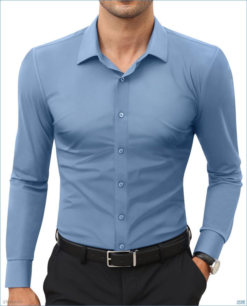 Four-Way Stretch White Button-Down Men's Plus-Size Shirt