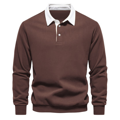 Mens Long Sleeve Polo Shirt Casual Cotton Top