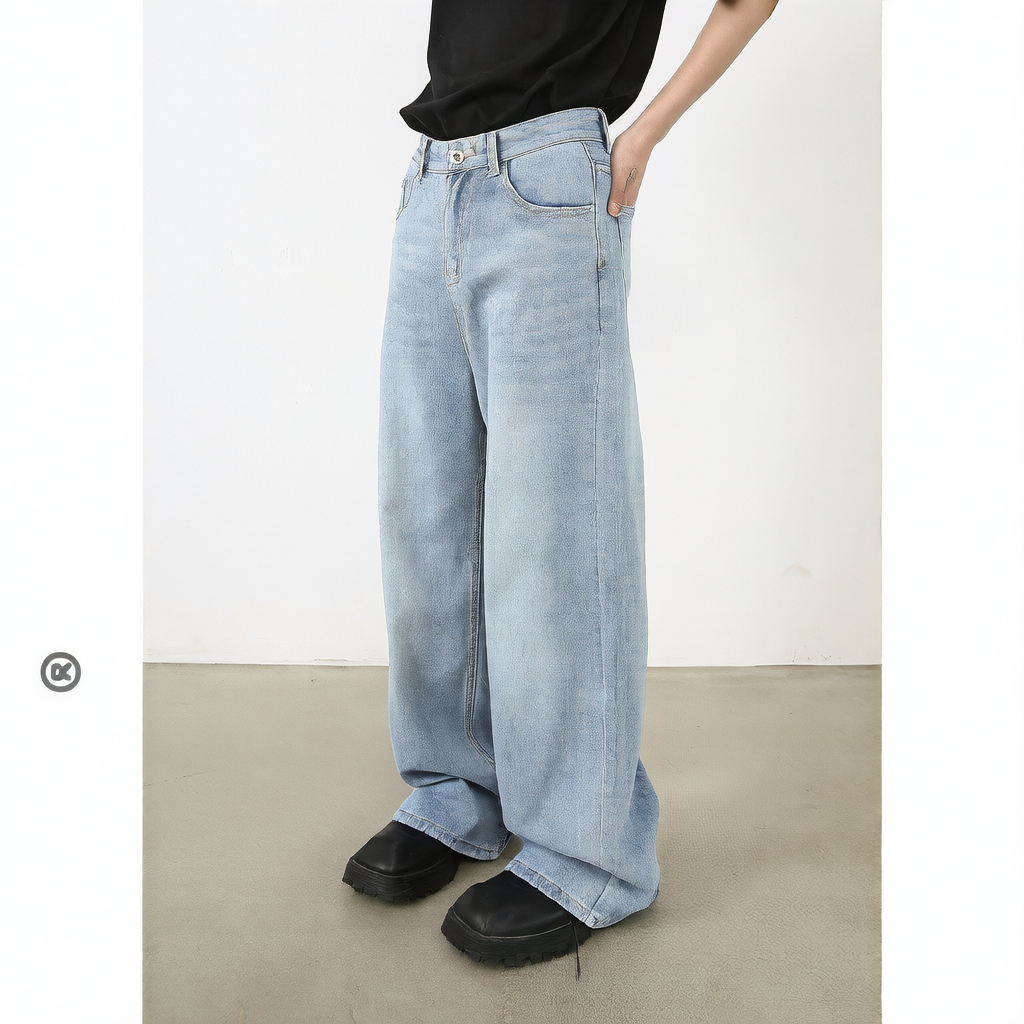 Loose Straight Cut Cotton Blend Jeans
