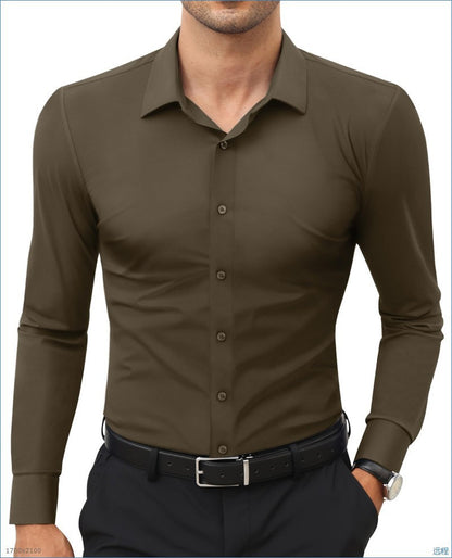 Four-Way Stretch White Button-Down Men's Plus-Size Shirt