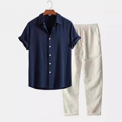 Men's Stand Collar Casual Shirt Set