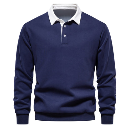 Mens Long Sleeve Polo Shirt Casual Cotton Top