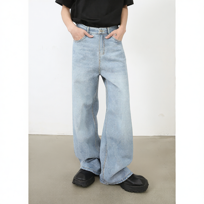 Loose Straight Cut Cotton Blend Jeans
