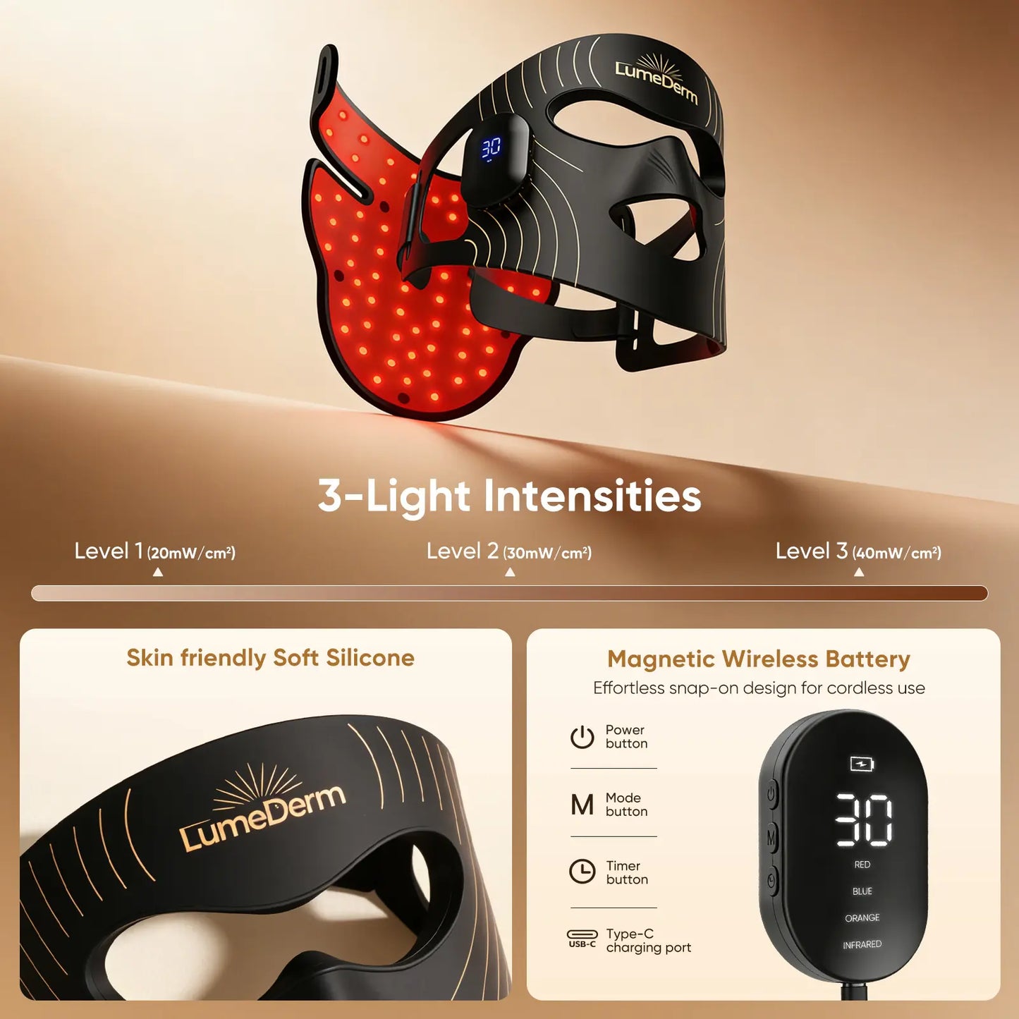 Lumederm GLOW Wireless LED Face Mask-With Red Light Therapy, 2-Year Warranty, Portable and Rechargeable for LED Facial Mask Skincare at Home and Travel, the Ultimate Gift Choice for This Season,Father'Sdaygifts,Summerhairstyles