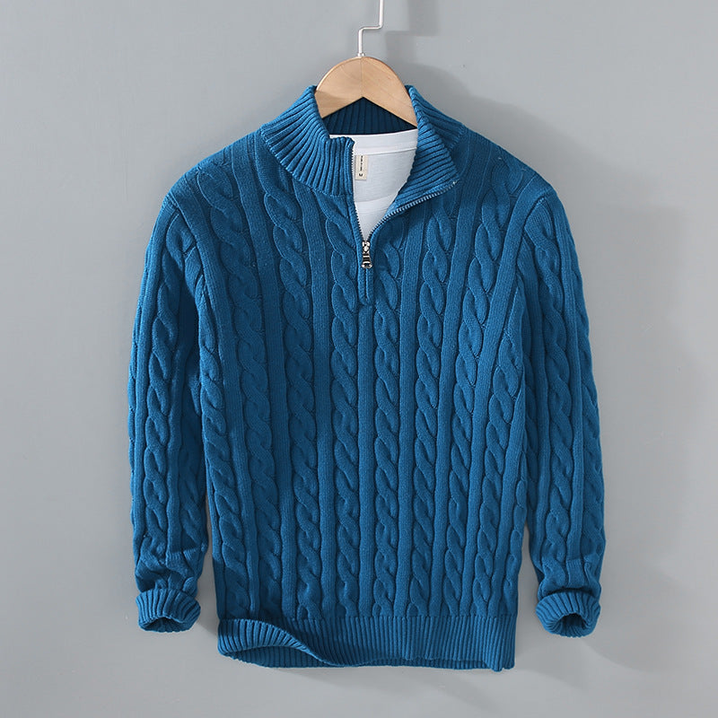 Mens Half Turtleneck Knit Sweater Zipper Pullover