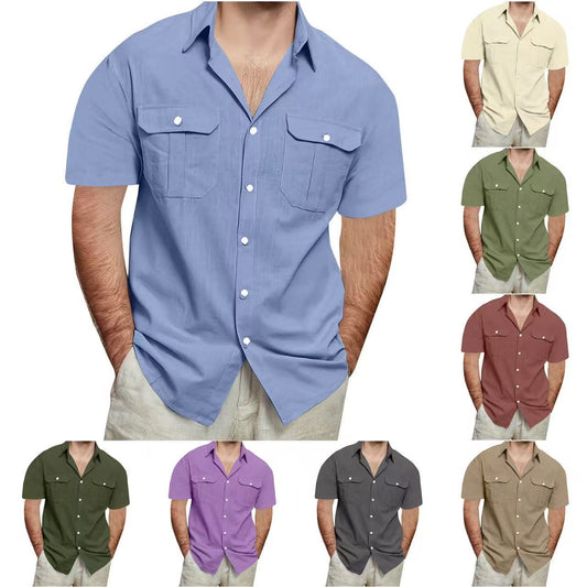Mens Short Sleeve Linen Cotton Shirt