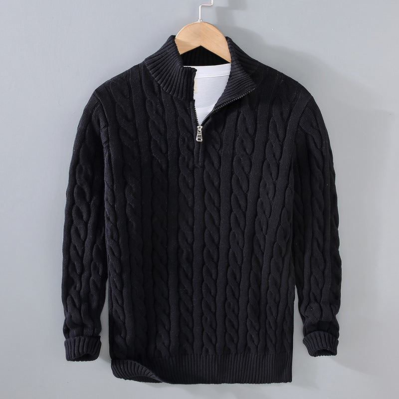 Mens Half Turtleneck Knit Sweater Zipper Pullover