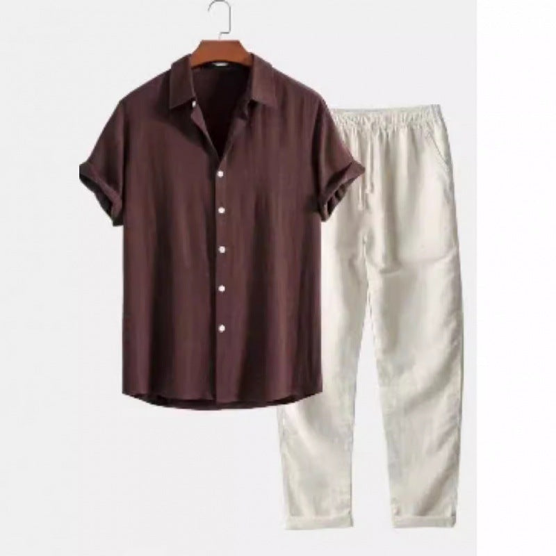 Men's Stand Collar Casual Shirt Set