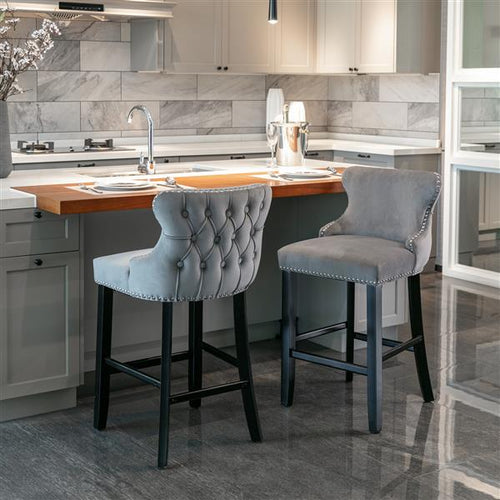 Velvet cushioned wing-back bar chair