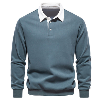 Mens Long Sleeve Polo Shirt Casual Cotton Top