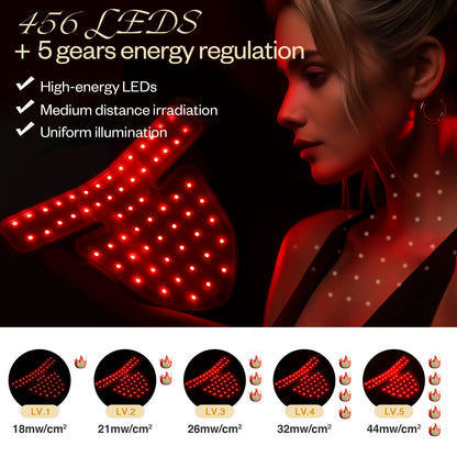 Luxrenew 2 in 1 PJ Red Light Mask Set,Near-Infrared Light 850Nm and Red Light 630Nm,5 Gears Adjustment,Led Mask Light Therapy for Face & Neck,Portable and Rechargeable at Home and Travel