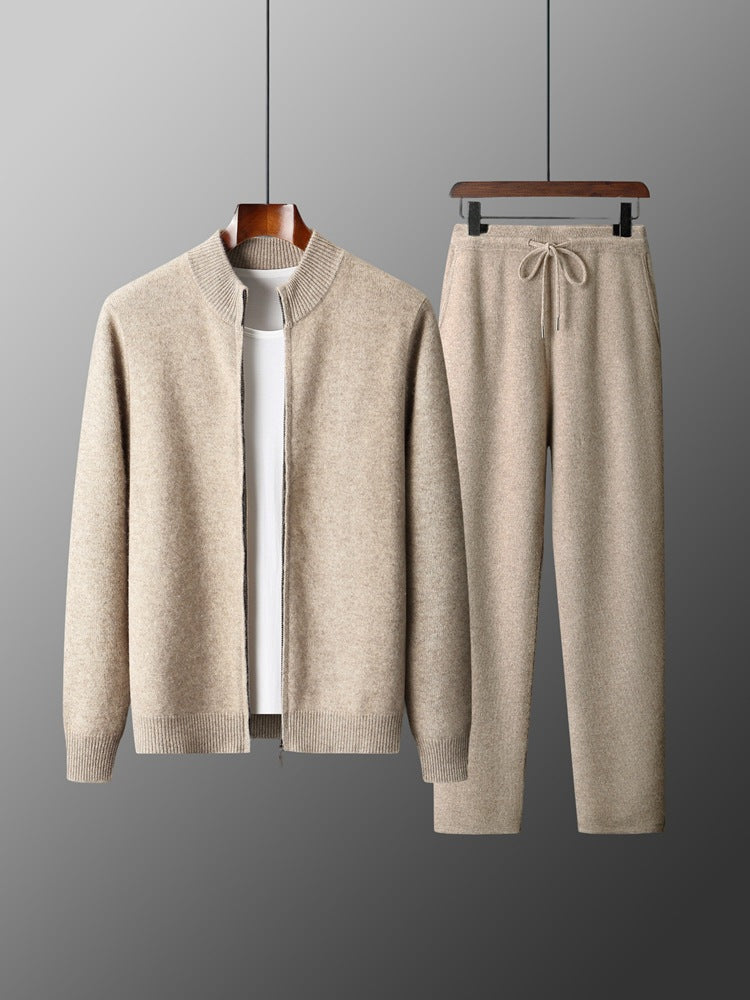 Mens Wool Sweater Zipper Cardigan Set