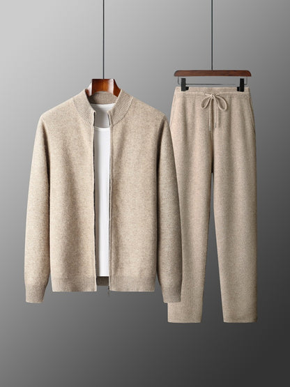Mens Wool Sweater Zipper Cardigan Set