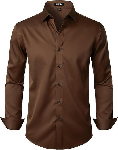 Four-Way Stretch White Button-Down Men's Plus-Size Shirt