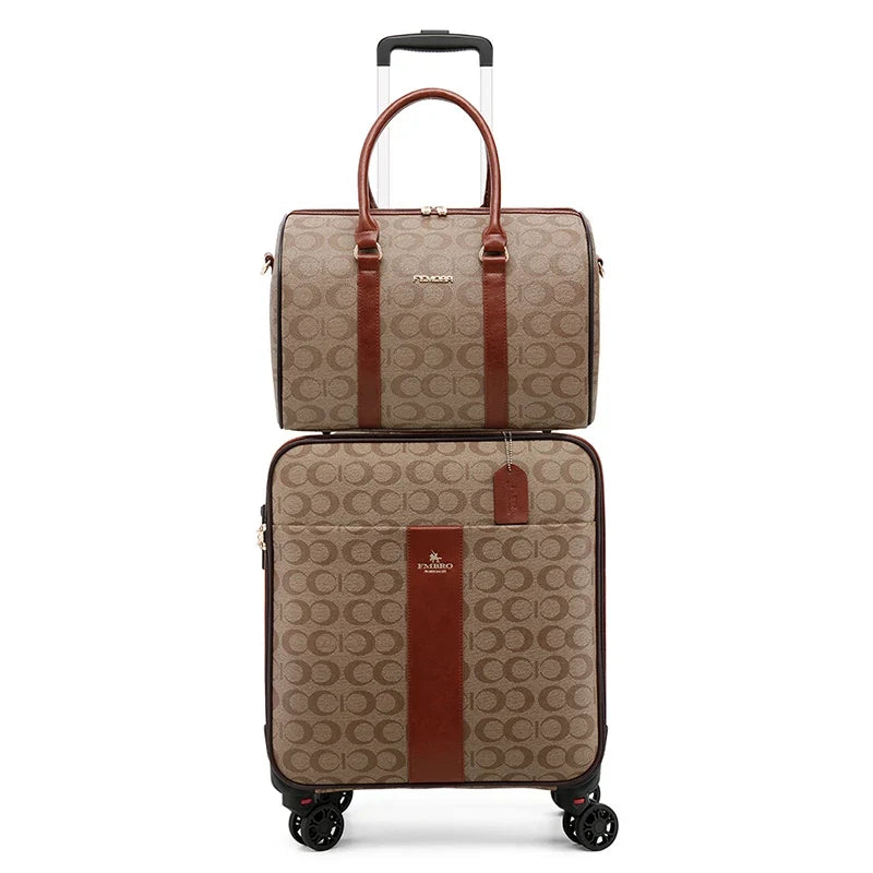 Luxury PU Leather Rolling Suitcase Set with Matching Handbag