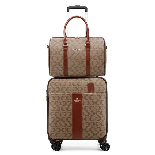 Luxury PU Leather Rolling Suitcase Set with Matching Handbag