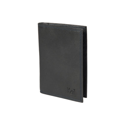 K10222AB | Document Holder + Passport in genuine full-grain leather, with light grain. Black color. Size when closed: 10 x 14 x 1 cm - Packaging: hard bottom/cover Gift Box