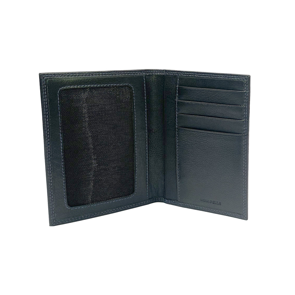 K10122AB | Document Holder + Passport in genuine full-grain leather, dollar/liscia grain. Black color. Size when closed: 10 x 14 x 1 cm - Packaging: hard bottom/cover Gift Box