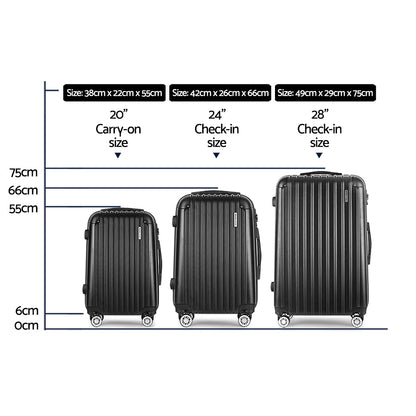 NNEDSZ 3 Piece Luggage Suitcase Trolley - Black