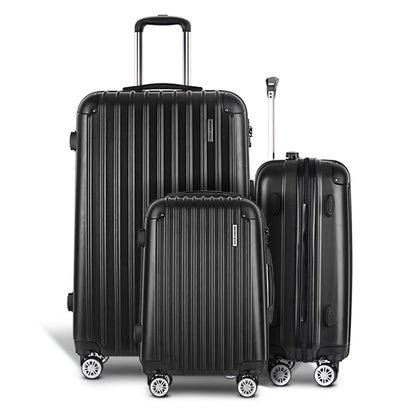 NNEDSZ 3 Piece Luggage Suitcase Trolley - Black