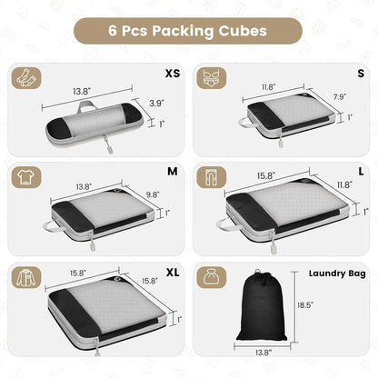 6-Piece Compression Packing Cubes Travel Organizer Set with Shoe Bag