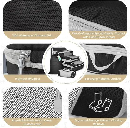 6-Piece Compression Packing Cubes Travel Organizer Set with Shoe Bag