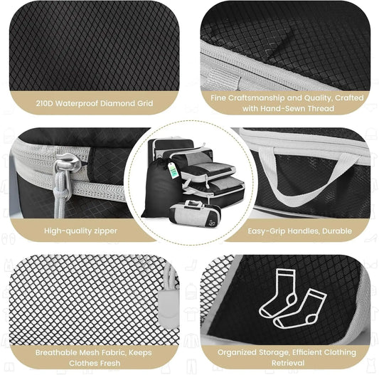 6-Piece Compression Packing Cubes Travel Organizer Set with Shoe Bag