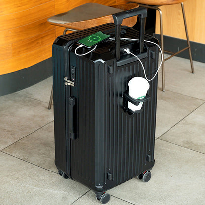 NNEDSZ Smart Hard-Shell Luggage with USB Charging Port & Cup Holder - 20"Spinner Suitcase in Back