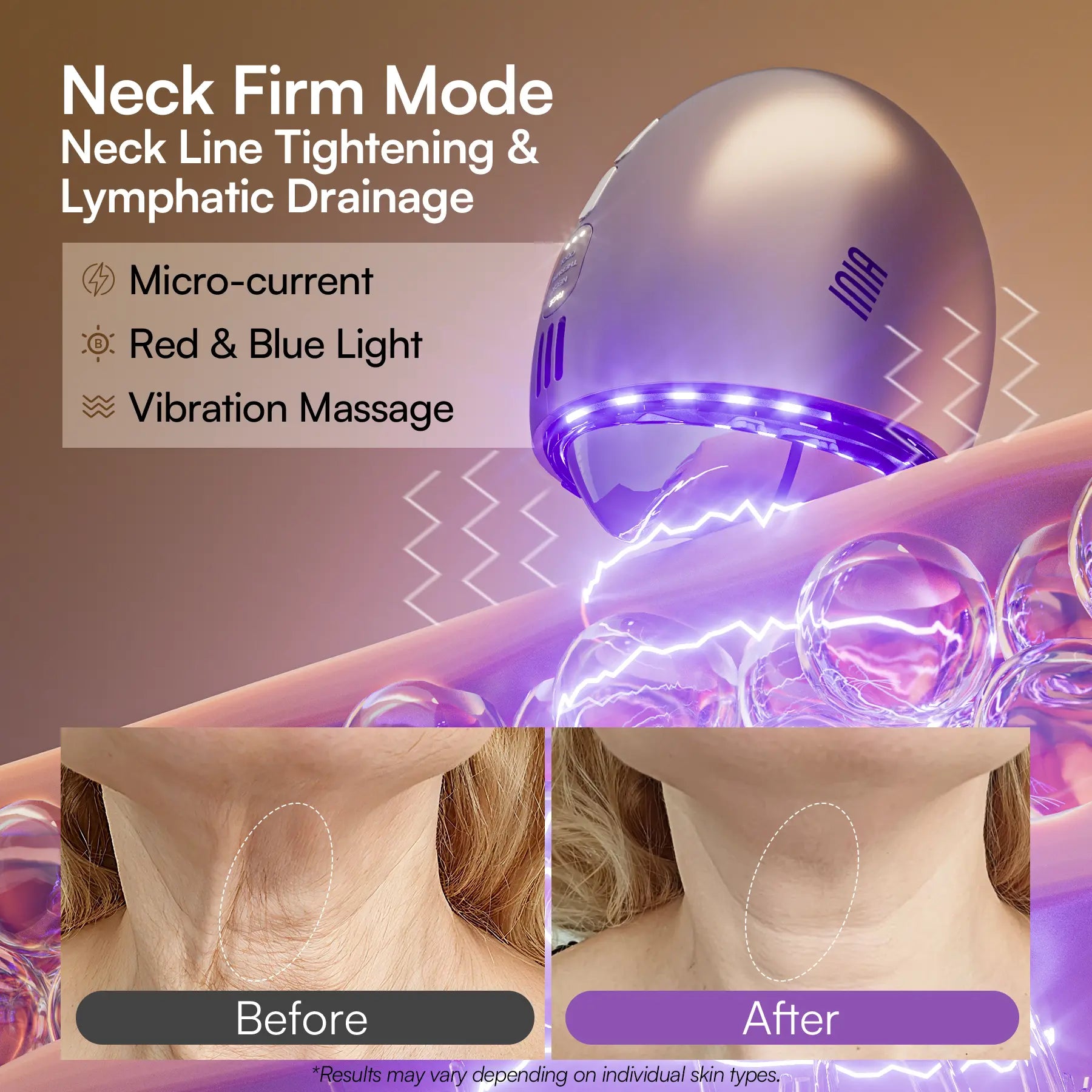 INIA GLACE Microcurrent Lymphatic Drainage Beauty Device | EMS Microcurrent-Activated Deep Drainage with Red & Blue Light, Thermal & Cryo Therapy for Instant De-Puff, Snatched Lift, Face & Neck Sculpting, Summer Beauty Gift Ideas