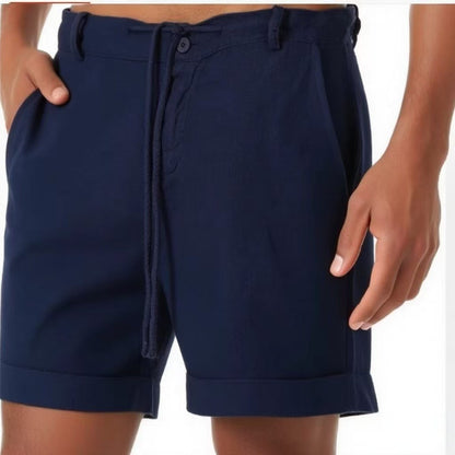 Mens Cotton Linen Drawstring Casual Shorts